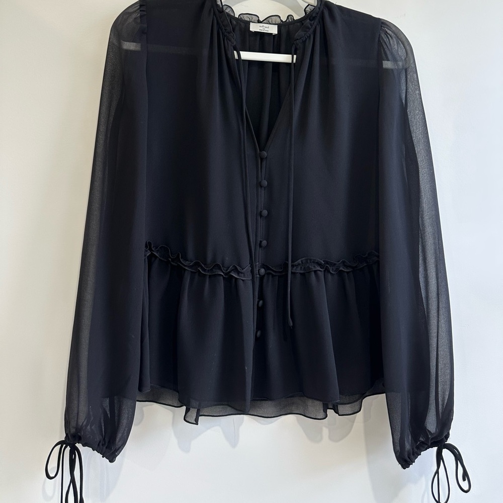 Aritzia Black Sheer Blouse with Button Accents